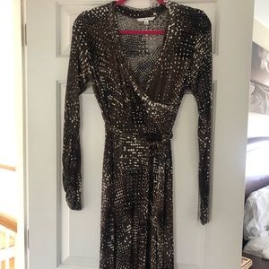 CAbi Long Sleeved Dress (Size Medium), Color: Brown, Black, Gray & White